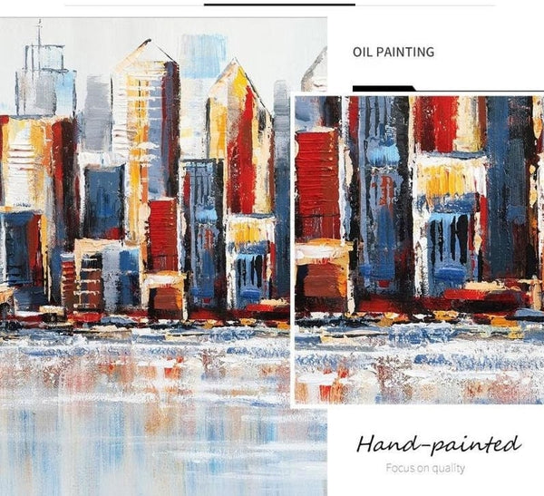 Bold Skyline - Large City Wall Art Skyscrapers 100% Hand Painted Oil Painting On Canvas Modern Wall Art Bedroom Living Room Decor by Accent Collection
