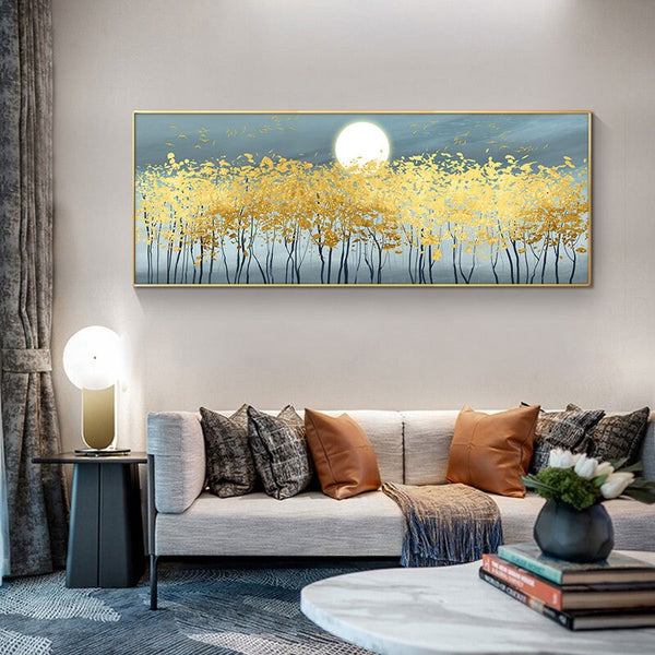 Golden Forest Painting - Original Abstract Gold Trees Acrylic Art, Textured Wall Decor for Living Room, Unique Housewarming Gift by Accent Collection