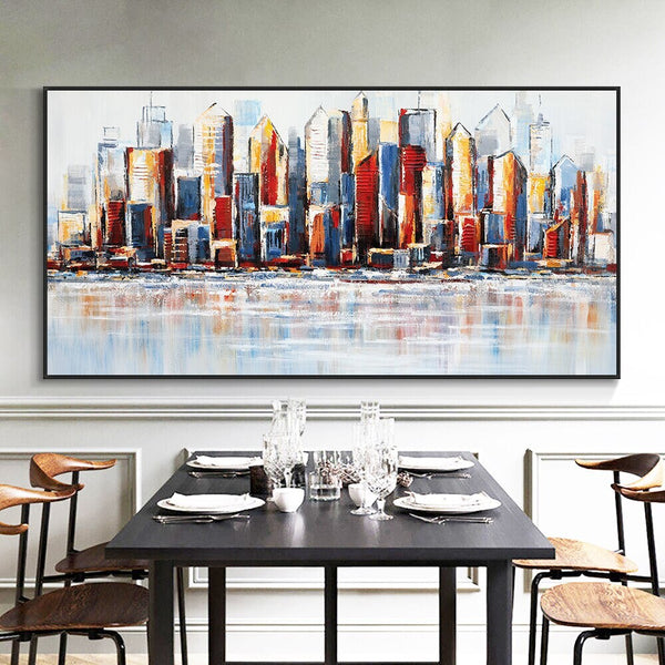 Bold Skyline - Large City Wall Art Skyscrapers 100% Hand Painted Oil Painting On Canvas Modern Wall Art Bedroom Living Room Decor by Accent Collection