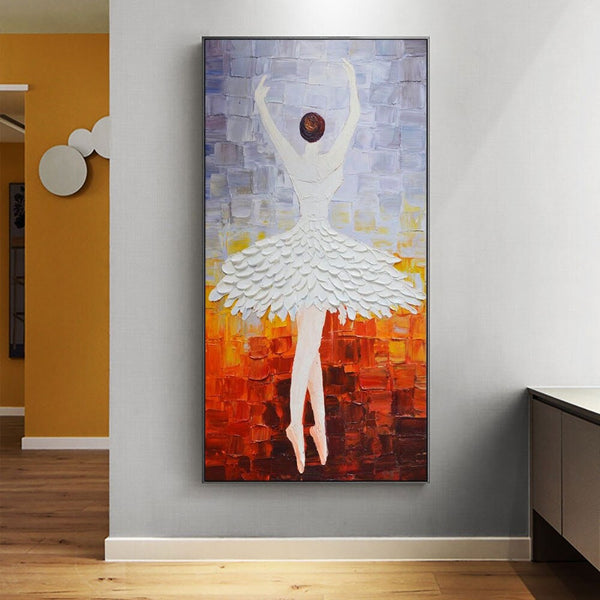 Abstract Dancer Art - Contemporary Ballerina in White Skirt Painting, Framed Ballet Art for Home Decor, Perfect Gift for Art Enthusiasts by Accent Collection
