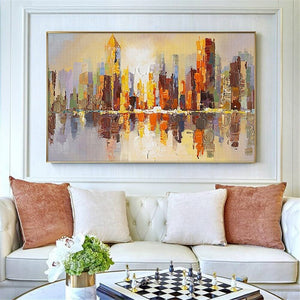 City Life Cityscape Painting, Abstract Wall Art, Large Hand Painted Oil Painting On Canvas for Living Room Decor, Urban Painting