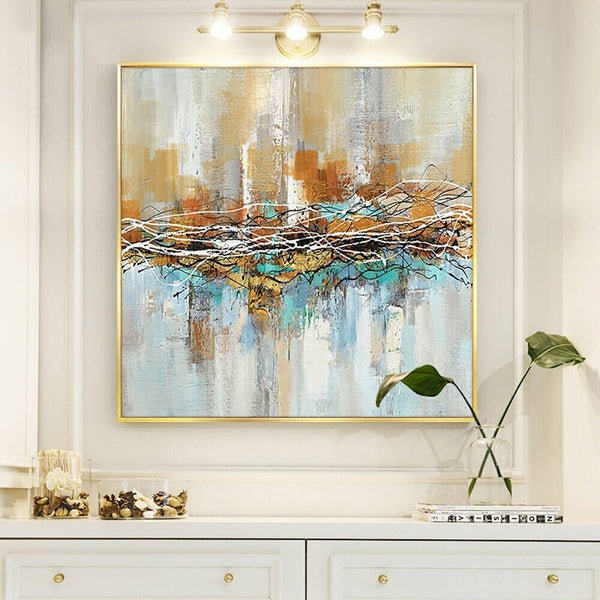 Aura - Cityscape Canvas Art, Textured Abstract City Painting, Original Oil Wall Art for Modern Living Room Decor by Accent Collection