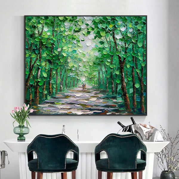 Nature's Vitality - Abstract Painting of Green Forest, Canvas Art Textured Wall Art, Framed Wall Painting