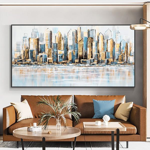 Modern City Art Oil Painting, Large Abstract Cityscape Canvas, Urban Skyline Wall Art for Home Decor, Unique Housewarming Gift by Accent Collection