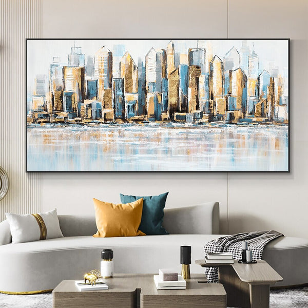 Modern City Art Oil Painting, Large Abstract Cityscape Canvas, Urban Skyline Wall Art for Home Decor, Unique Housewarming Gift by Accent Collection