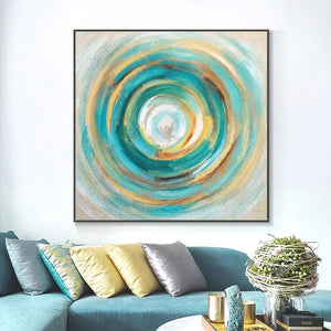 Abstract Painting Green and Blue Circle, Colorful Circle Minimalist Modern Wall Art, Original Hand Painted Oil Painting for Living Room Wall