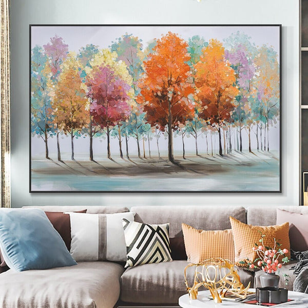 Handpainted Fall Colors & Trees Abstract Painting, Wall Art for Living Room Painting on Canvas Hand Painted Oil Painting for Home Decor by Accent Collection