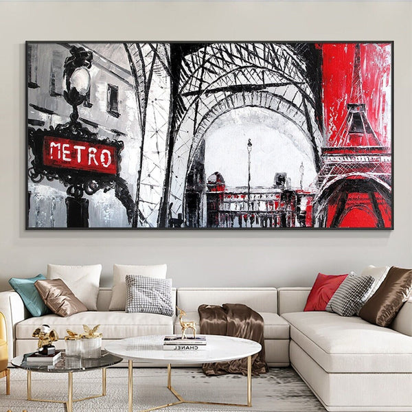Wall Painting of Paris Europe Metro, Abstract Wall Art for Living Room Painting on Canvas Hand Painted Oil Painting for Home Decor by Accent Collection