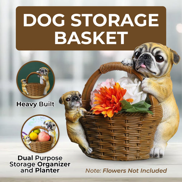 Brown Dog Statue With Storage Basket - Multipurpose Decorative Planter For Garden, Patio, And Home Organizer by Accent Collection
