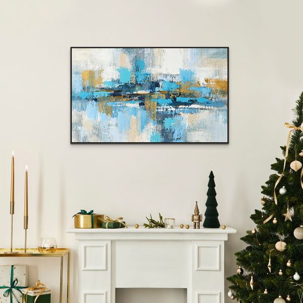 Canvas Painting Blue with Golden Hue | Living Room Wall Art | Abstract Wall Painting | Random Strokes | Large Wall Art | Oil Painting