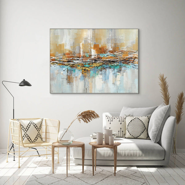 Aura - Cityscape Canvas Art - Hand-Painted Abstract City Painting for Modern Living Room Decor, Original Oil Wall Art by Accent Collection