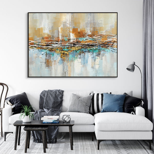 Aura - Cityscape Canvas Art - Hand-Painted Abstract City Painting for Modern Living Room Decor, Original Oil Wall Art by Accent Collection