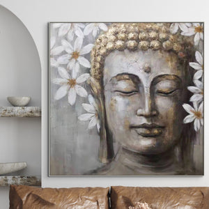 Large Buddha Wall Art, Hand-Painted Oil Canvas, Contemporary Buddhist Decor by Accent Collection