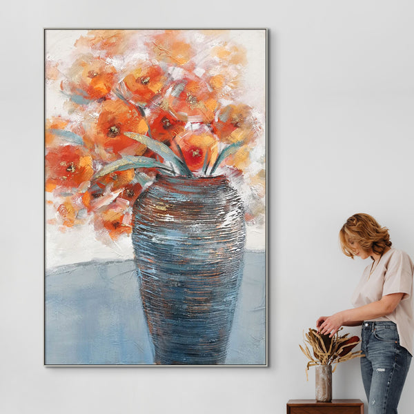Large Abstract Floral Painting, Vibrant Orange Flowers in Vase, Minimalist Canvas Wall Art, Thoughtful Housewarming Gift by Accent Collection