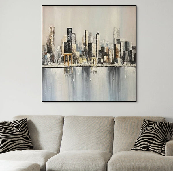 Abstract City Painting, Large Skyline Wall Art, Minimalist Urban Decor for Living Room, Artistic Housewarming Present by Accent Collection