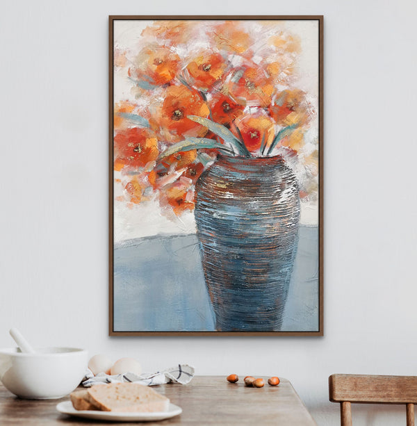 Large Abstract Floral Painting, Vibrant Orange Flowers in Vase, Minimalist Canvas Wall Art, Thoughtful Housewarming Gift by Accent Collection