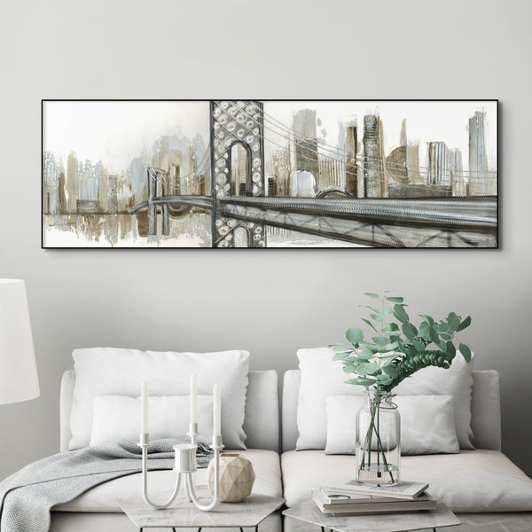 New York Wall Art - Hand-Painted Abstract Gray Cityscape Canvas, Large Modern Wall Decor for Living Room, Unique Housewarming Gift by Accent Collection