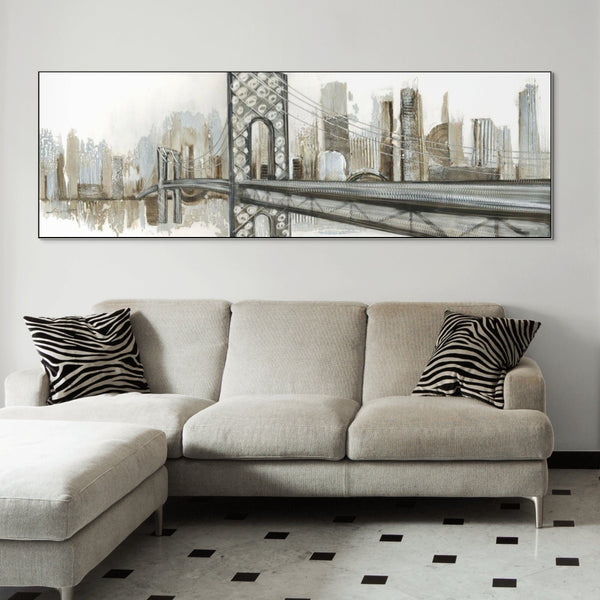 New York Wall Art - Hand-Painted Abstract Gray Cityscape Canvas, Large Modern Wall Decor for Living Room, Unique Housewarming Gift by Accent Collection