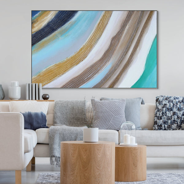 Blue Waves Painting - Original Oil on Canvas Art, Textured Coastal Wall Art for Modern Living Room Decor, Unique Housewarming Gift by Accent Collection