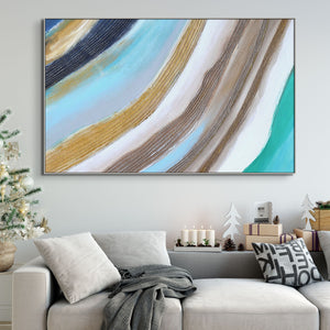 Abstract Blue Waves Oil Painting Original Wall Art On Canvas Modern Living Room Wall Painting