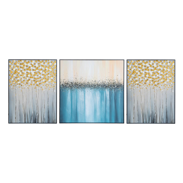 Blue & Gold Abstract Floral Trio Canvas, Textured Boho Wall Art Set For Elegant Decor by Accent Collection