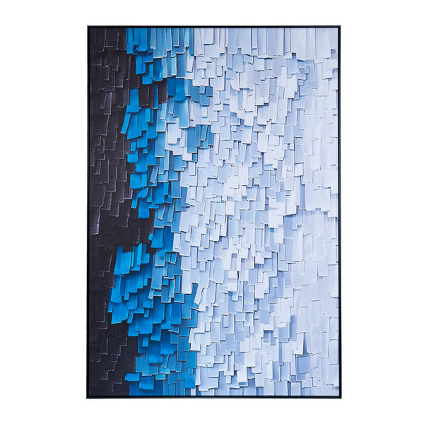 Blue Hues Stripe Illusion Large Framed 3D Abstract Wood Canvas Art For Modern Home Decor by Accent Collection