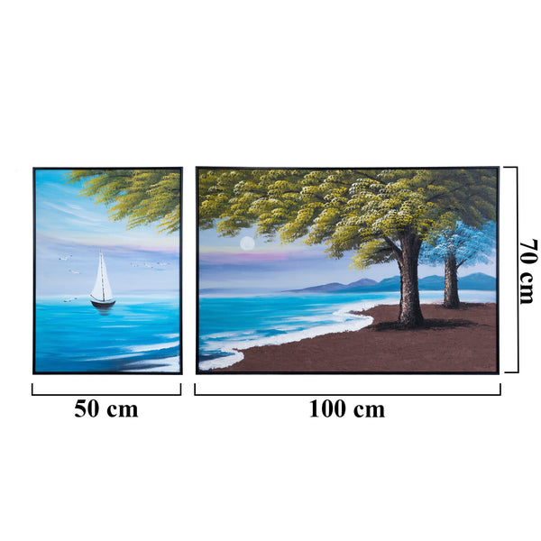 Large Lake Canvas Wall Art Set, Green/Blue Realistic Landscape, Impasto 3D Textured, Premium Wood Frame, Calming Nature Decor by Accent Collection