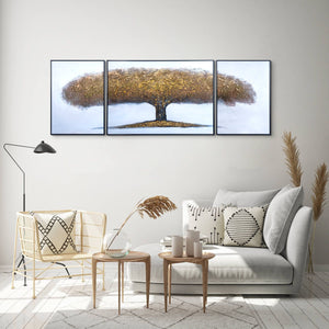 Golden Tree Of Life 3 Pc Set, Large Textured Impasto Canvas Art, Boho Gold Wood Framed, Ideal For Living & Dining Room Decor by Accent Collection