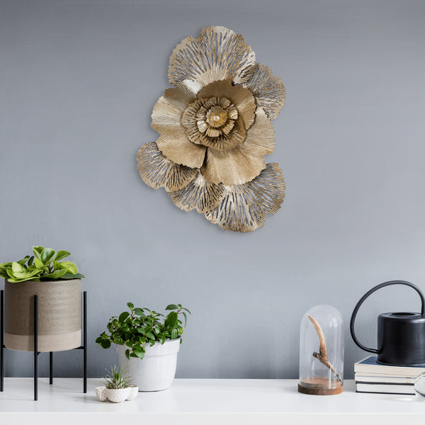 Golden Flower, Metal Wall Hanging, 72 cm, Floral Wall Decor by Accent Collection