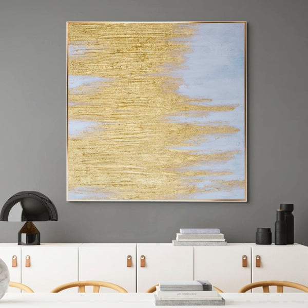 Golden Boho Bliss - Large Abstract Canvas Art In Gold Frame, Textured 3D Living Room Masterpiece by Accent Collection