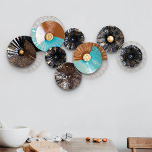 Large 80Cm Metal Wall Hanging In Blue, Brown & Black - Circular Plates Abstract Art For Cozy Bedroom Decor by Accent Collection