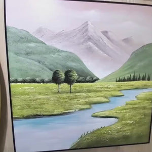 Framed Large Wall Art of Nature Scene, Mountain and Creek, Beautiful Large Wall Painting for Living Room or Office