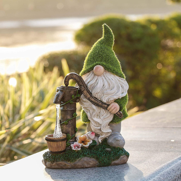 Garden Gnome with Pump, Solar Light, Garden Decoration, Yard Decor, Gift by Accent Collection Home Decor