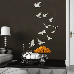 11 pcs Creative Flock Birds 3D Acrylic Mirror Stickers for Wall 11pcs - Mix Sizes / Silver by Accent Collection Home Decor