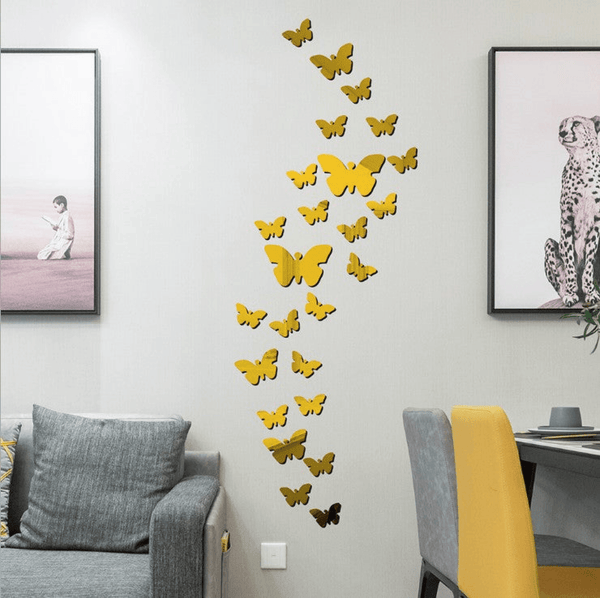 30 pcs DIY Acrylic Butterfly Mirror Wall Stickers for Home Decor 30pcs (2L+3M+25S) / Gold by Accent Collection Home Decor