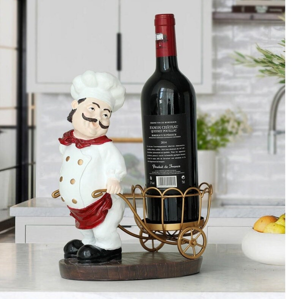 Chef Wine Holder PullCart Style | Kitchen Decor Wedding Gift | Modern Home Decor by Accent Collection