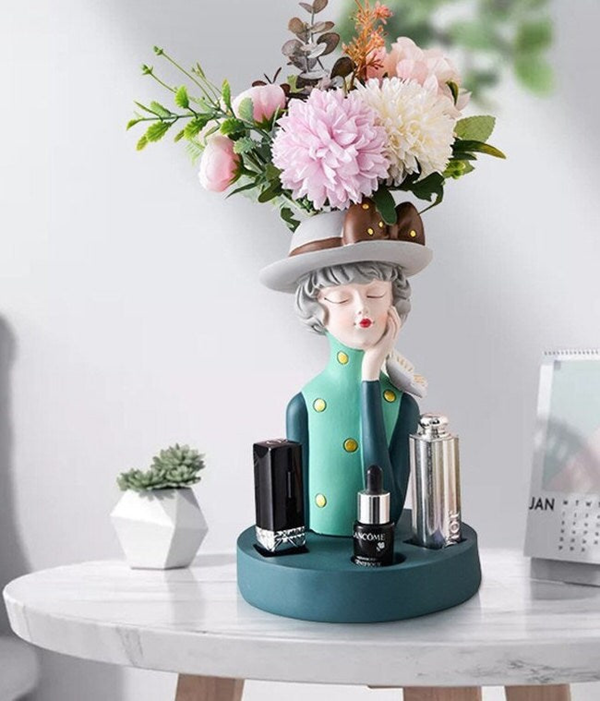 Cute Makeup Organizer with Small Vase, Cosmetic Organizer, Housewarming Gift Wedding Valentines Day Gift for her Bathroom Organizer Green by Accent Collection Home Decor
