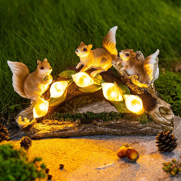 Cute Squirrels with Solar Powered LED acorns 10.3*7*3 Inch by Accent Collection Home Decor
