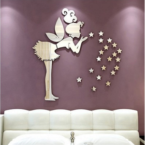 Fairy Blowing Stars 3D Decorative DIY Wall Sticker for Home Decoration Left / Silver - 23.5*24.5 Inch by Accent Collection Home Decor