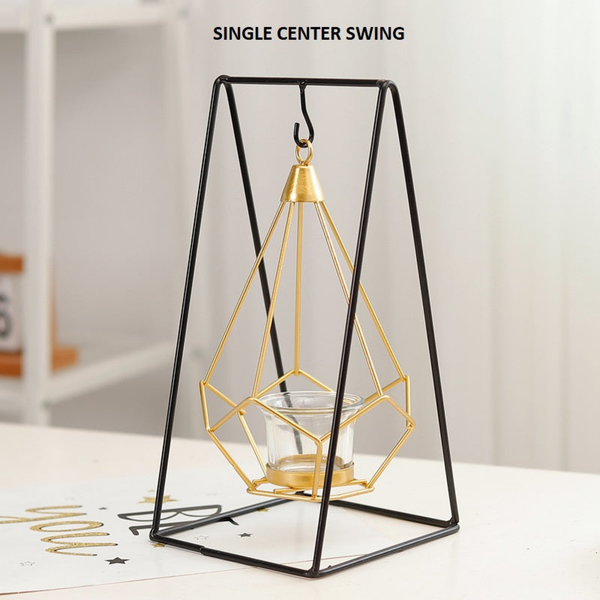 Geometrical Metal Hanging Basket Candle Holder Center Swing: 10.5*7.5*4.5 Inch by Accent Collection Home Decor