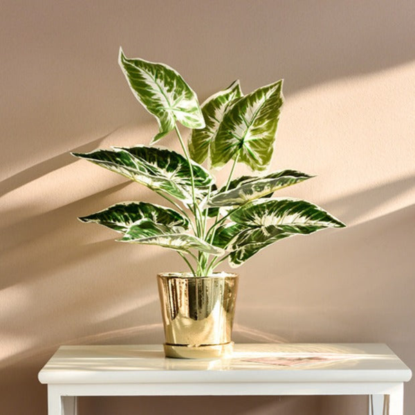 Golden Ceramic Planter with Faux Plant - 18" High by Accent Collection