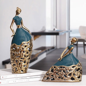 2 Pc Green and Gold Ceramic Dancer Figurines, Coffee Table Decor, Unique Gift, Centerpiece, Home Decor, Countertop Decor, Gift by Accent Collection Home Decor