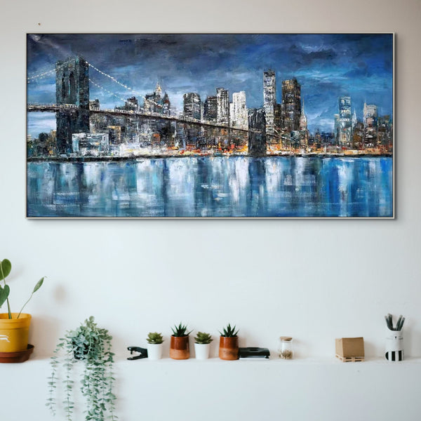 Manhattan, Painting On Canvas, Abstract Painting, New York Painting, Cityscape, Urban Painting, Living Room Wall Art, Blue City Painting by Accent Collection