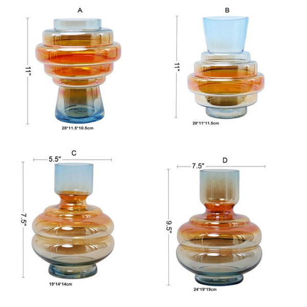 Orange and Blue Gradient Glass Vase Set of 4 (A B C D) by Accent Collection Home Decor