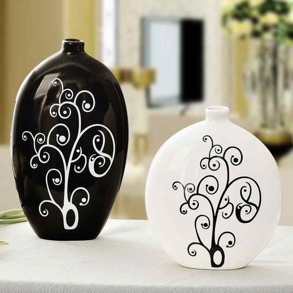 Pair of Black and White Oval Vases by Accent Collection