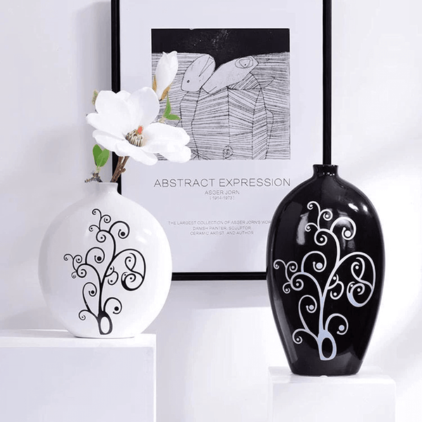 Pair of Black and White Oval Vases by Accent Collection