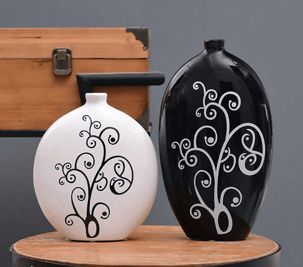 Pair of Black and White Oval Vases by Accent Collection Home Decor