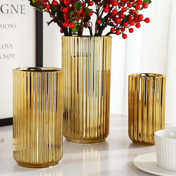 Pair of Gold Luxury Ceramic Vase For Home Decor or Gifts by Accent Collection Home Decor