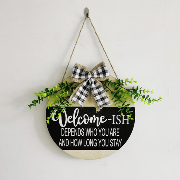 Quirky Welcome Sign for Wall Decor Small Leaf: Dia 12 Inch / Black by Accent Collection Home Decor