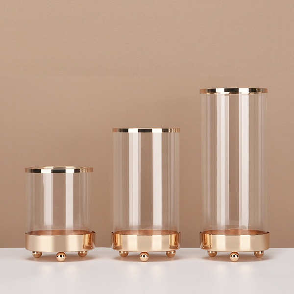 Set of 3 Glass Copper Base Cylinder Vases for Home Décor by Accent Collection Home Decor